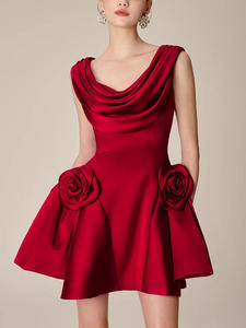 Новое женское короткое мини-платье 2026 года во французском стиле, высококачественное, сексуальное, с богатым атласным воротником и цветочным узором - Product Image 3