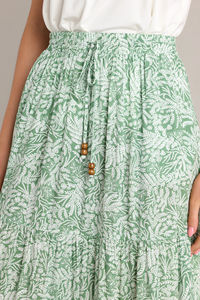 Light Green Vintage Floral Adjustable Natural Waist Summer Trendy Maxi <b>Skirt</b> casual <b>skirts</b> - Product Image 6