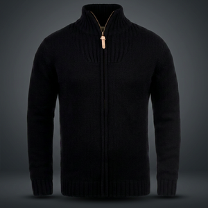 Cardigan en laine pour homme à col roulé zippé, couleur unie, tricot côtelé épais, vêtement d'extérieur d'hiver anti-boulochage, manches classiques - Product Image 4