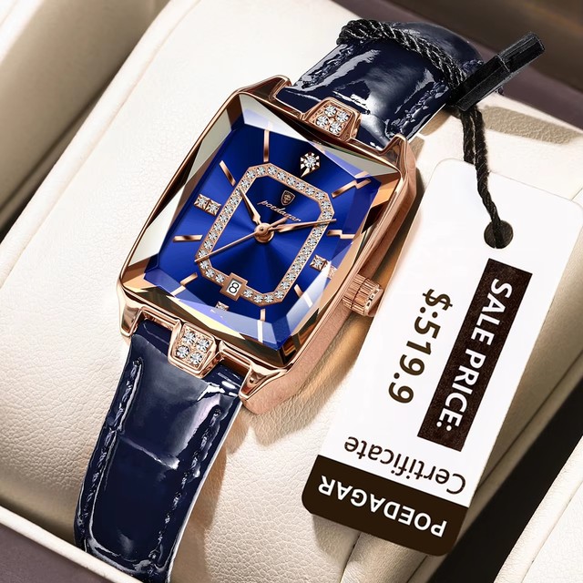 POEDAGAR 785 Luxury Women Luminous Ladies Quartz Watches Women's Waterproof Watches Fashion Square Watch Genuine Leather Strap