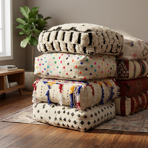 Bohemian Square <b>Floor</b> <b>Cushions</b> Plush Hand Tufted Wool Acrylic Cushioned Thick Geometric Pattern Living Room Decor - Product Image 4