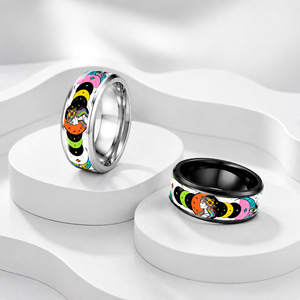 Anillo de banda ancha de acero inoxidable <span class=keywords><strong>Dina</strong></span> American Graffiti Moon Phase Girl, diseño de estrella y luna, estilo vintage, joyería de moda al por mayor - Product Image 3