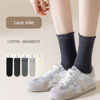 2025 nouveau Design de haute qualité Logo personnalisé mignon dentelle chaussettes femmes dames printemps été couleur unie coton peigné élastique équipage chaussettes