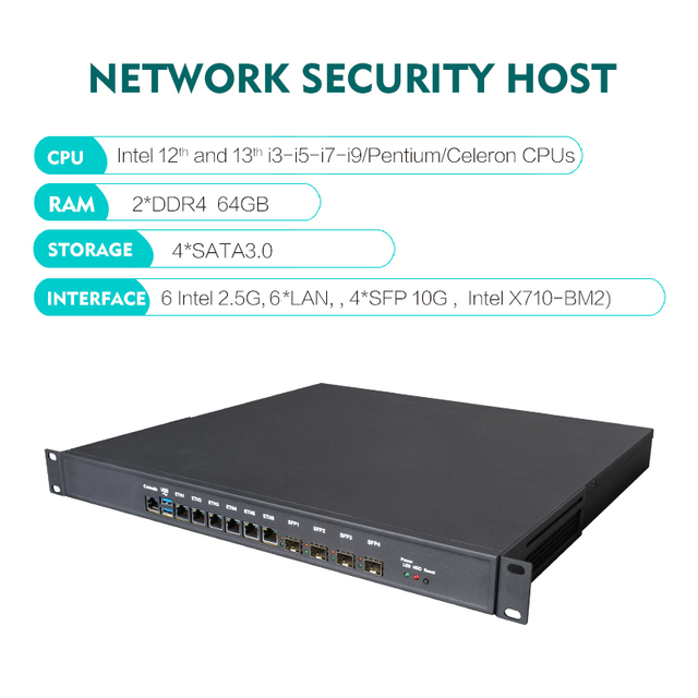 1U Rack Case 4*SFP+ 10G 6 Lan Intel 13th 12th Gen LGA 1700 H610 H670 Pfsense Firewall Appliance 1U Server RackMount Chassis