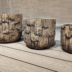 Factory Hot Sell Artificial Set <b>Pot</b> Round Tree Texture Glass Fiber Cement Flower <b>Pot</b> for Home & Garden - Product Image 2