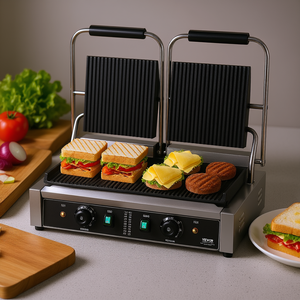 Prensa para Panini Vevor con Plancha Eléctrica de Contacto de 19x9 Pulgadas, Superficie de Cocción Antiadherente Comercial - Product Image 2