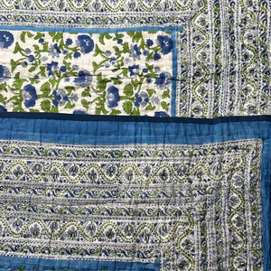 Rajasthani Kantha Design Cotton Block Print <b>Quilted</b> Luxury Oversized <b>Throw</b> Blanket Soft Bed Coverlet Cotton Fabric Dress making - Product Image 1