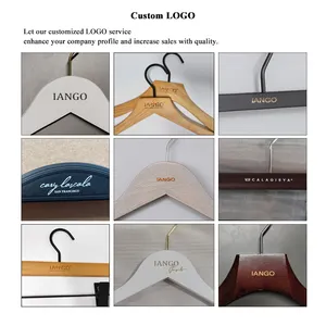 Custom Logo Wooden Pant Hangers Bottom Hangers With 2 Adjustable Anti-Rust Clips For Slacks Trousers Jeans
