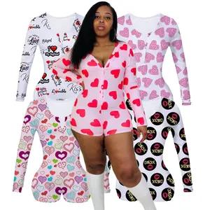 Macacão de coração para mulheres, peças de pijamas personalizadas para adultos, com estampa de coração, onesie, dia dos namorados, 2022