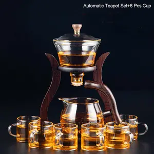 Isıya dayanıklı cam çay seti manyetik su saptırma döner kapak kase yarı _ otomatik çay makinesi tembel Kungfu damla demlik