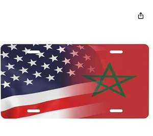 Placa <span class=keywords><strong>de</strong></span> Matrícula con la Bandera <span class=keywords><strong>de</strong></span> <span class=keywords><strong>Marruecos</strong></span> y Estados Unidos, Emblema Patriótico <span class=keywords><strong>de</strong></span> 6 x 12 Pulgadas, Placa <span class=keywords><strong>de</strong></span> Matrícula Delantera para Automóvil, Accesorio Decorativo para Automóvil - Product Image 1