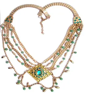 Vergulde Ketting Kralen Ketting Sieraden Kostuum Verklaring Indian Kunstmatige Handgemaakte Handgemaakte Mode Sieraden NK-6420