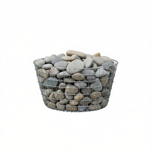 Panier gabion en fil de fer rond galvanisé argenté, conteneur de rangement pour salon, style industriel - Product Image 1