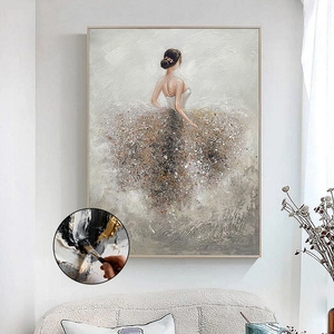 Quadro da parete con cornice bianca, arte astratta 3D con texture, <span class=keywords><strong>dipinto</strong></span> a olio fatto a mano, decorazione per soggiorno, tela con <span class=keywords><strong>ballerina</strong></span>, <span class=keywords><strong>dipinto</strong></span> decorativo. - Product Image 1