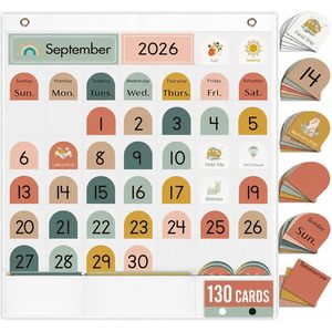 Tableau de calendrier mensuel pour salle de classe, 24x21 pouces, à suspendre au mur, design bohème, pour l'apprentissage des enfants et les fournitures pour enseignants - Product Image 1