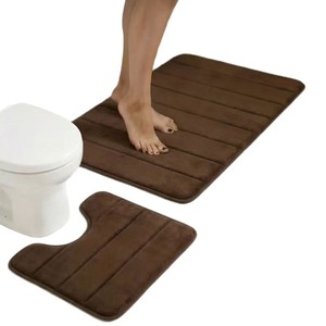 Ensemble de tapis de bain en polaire corail matelassé Cangming, noir, antidérapant, absorbant, tapis de sol moderne pour salle de bain, ensemble de 2 pièces - Product Image 5