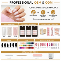 Faux ongles à presser en gros, personnalisés, marque privée, forme cercueil, motif écossais cerise nude, finition brillante, style français