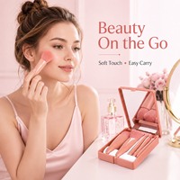 Ensemble de 5 pinceaux de maquillage synthétiques portables pour les voyages, avec boîte et miroir compact, pinceaux de maquillage cosmétiques