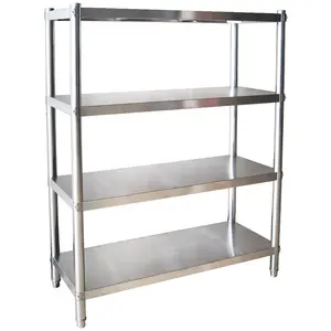 TARZAN Stainless Steel Pass-Through 4-Shelf Kit Commercial Stationary Shelving Starter Kit With 4 Shelves And Posts Work Table