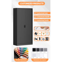 Promotion : Armoire de classement métallique moderne noire à 2 portes coulissantes à volets roulants en acier