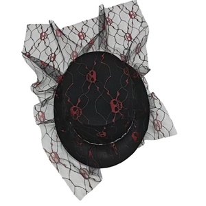 Elegante Sombrero de Copa Gótico con Encaje de Calavera y Velo, Sombrero de Terror Negro y Rojo para Disfraz de Halloween - Product Image 5