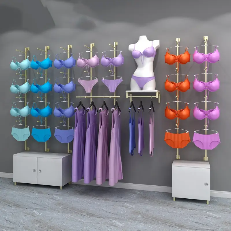 High Quality Wall Mounted Shelving Units Underwear Showroom Underwear Store Design Stainless Steel Gold Display Shelf
