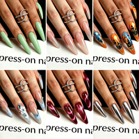 Lot de 10 faux ongles longs stiletto à presser, faits main, avec motifs en métal filigrané et pierres précieuses, toutes couleurs, vente en gros