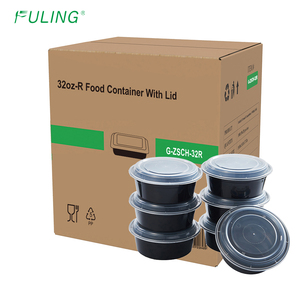 Fuling đen tròn dùng một lần ăn trưa hộp thực phẩm dùng một lần Chứa lò vi sóng an toàn Bát súp nóng bát với nắp nhựa - Product Image 1