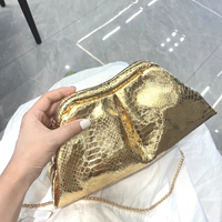 Sac de Soirée de Luxe et de Créateur en Similicuir PU pour Femmes, Sac à Main Pochette Tendance Style Serpentin Métallique Forme Boulette pour Mariage Fête