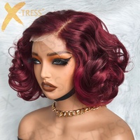 Perruque courte bob ondulée X-TRESS à cheveux humains superposés, pré-coupée, sans colle, avec fermeture en dentelle 4*4, perruques en cheveux humains vietnamiens originaux