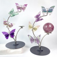 Vente en gros de nouveaux modèles de papillons en fluorite arc-en-ciel avec deux paires d'ailes pour la décoration de la maison et l'ornement Feng Shui