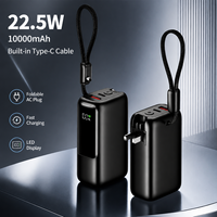Batterie externe portable 22,5 W AVS 10000 mAh pliable avec prise CA intégrée, câble Type-C et affichage numérique, qualité automobile, pour téléphone