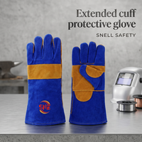 Gants de sécurité robustes pour le soudage, 14 pouces de long, en cuir de vachette croûte bleu Snell, paume renforcée, isolation thermique, pour travaux lourds