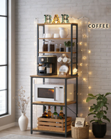 MSH Houten Keuken Bakkersrek met Hoogrek Koffiebar Station & Magnetronstandaard voor Kruidenorganizer Werkstation