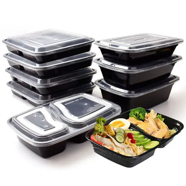 Personnaliser pour aller emporter boîte à lunch jetable boîte à bento préparation de repas jetable en plastique PP récipient alimentaire avec couvercle micro-ondes