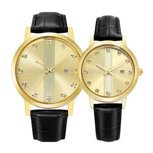 Montres de couple en cuir de luxe OEM unisexes, logo personnalisé en or, montres mécaniques en laiton - Product Image 6