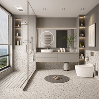 Ensemble de meuble-lavabo suspendu gris mat moderne Elite avec comptoir en terrazzo et miroir LED circulaire pour projet de villa - Offre spéciale