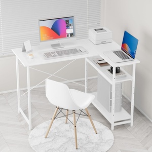 MIYOKI L字型メタルデスク 幅110cm 奥行48cm 高さ<span class=keywords><strong>75cm</strong></span> 調節可能 ゲーミング収納棚 シンプル オフィス ホワイト - Product Image 3