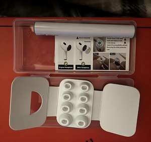 4 paires d'embouts d'oreille en silicone de remplacement pour <span class=keywords><strong>AirPods</strong></span> <span class=keywords><strong>Pro</strong></span> avec trous de <span class=keywords><strong>réduction</strong></span> du bruit, boîte d'emballage, stylo de nettoyage, XS/S/M/L, blanc et noir - Product Image 5