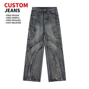 High Quality Mid Washed Wide Leg Vintage Denim <b>Overalls</b> Distressed Baggy Hip Hop Straight Fit Custom Designer Fashion Pants <b>Men</b> - Product Image 1