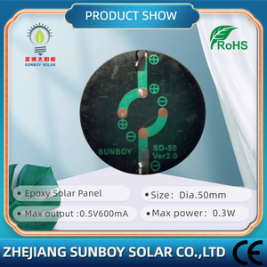 Panneau solaire monocristallin PERC en résine époxy 0,5 V ROHS SD-50 rond 0,3 W 19,5 % d'efficacité 600 mA Chargeur de cellule solaire SUNBOY SOLAR - Product Image 4