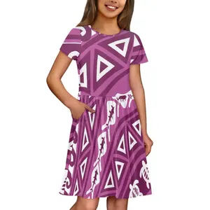 独特设计波利尼西亚部落图案服装印花定制连衣裙儿童短袖连衣裙女孩贴牌供应商