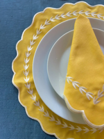 Ensemble de sets de table et de serviettes en lin et coton jaunes, brodés, style printemps-été, à bords festonnés, décoration de table de Pâques