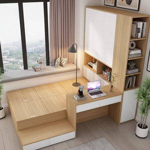 Изготовленная на заказ регулируемая современная минималистичная кровать-татами «все в одном» с расширяемым шкафом и книжной полкой для небольших помещений - Product Image 4