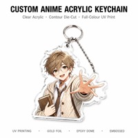 Porte-clés personnalisé en acrylique anime, bords polis, acrylique transparent, sangle de poignet découpée sur mesure, OEM ODM, faible MOQ