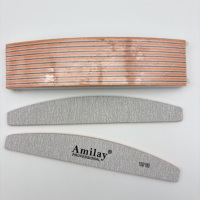 Lime à ongles double face semi-lune à rayures zébrées 100/180 Mesh, réutilisable, en papier de verre, polissoir à ongles
