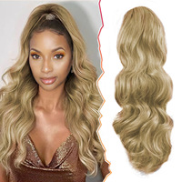 16 pouces Body Wave Ponytails Blonde Synthétique Postiche Lâche Grande Vague D'eau Cordon Queue De Cheval En Gros Extension De Cheveux