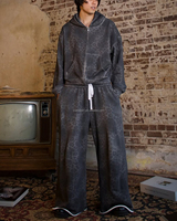 Ensemble Survêtement Personnalisé Guépard Imprimé Léopard Lavage à l'Acide Zip up Distressed Vintage Oversized Flare Pantalon de Survêtement et Sweat à Capuche