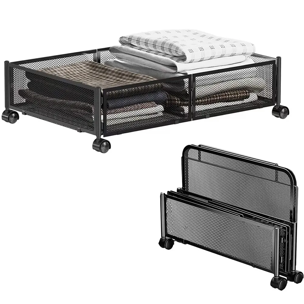 صندوق تخزين قابل للطي مخصص مع عجلات ذات تصميم تنافسي يوضع أسفل السرير