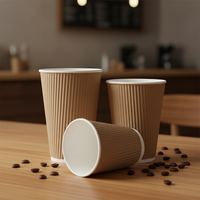 Gobelets en papier jetables écologiques à paroi ondulée de 12 oz, imprimés sur mesure, anti-fuite, pour boissons chaudes, avec couleurs et logo personnalisés